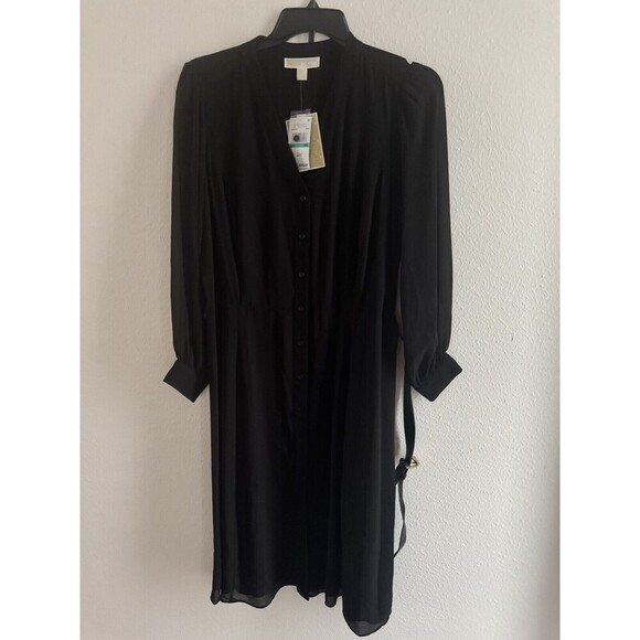 Michael Kors dress Women's Kate Belted Button-Down Midi Dress black $185 size 0x - Picture 15 of 16